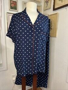 In Bloom by Jonquil Women's Pajama Set Navy Blue Polkadot 100% Rayon NWT Size L